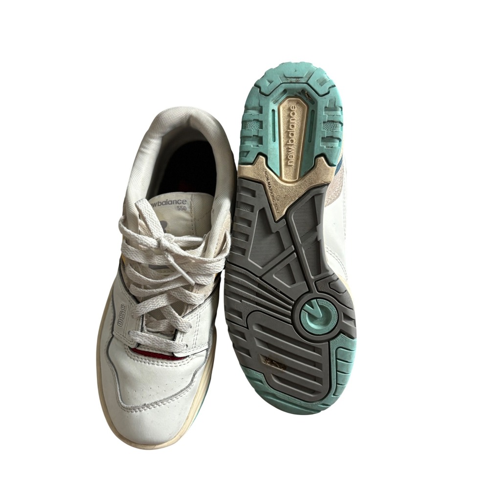 New Balance 550 White Leather Grey Suede Yellow Teal GSB550SC Boys Size 5Y - Picture 5 of 7